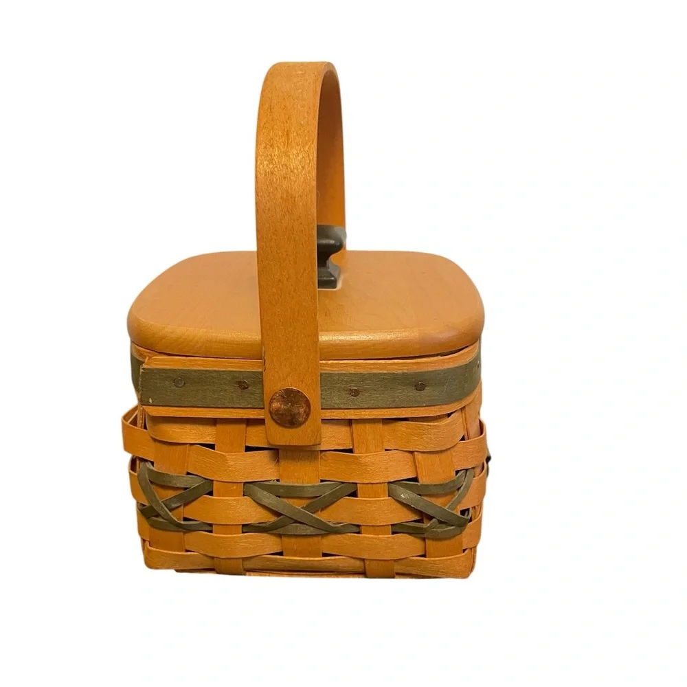 Longaberger 2000 Tree Trimming Little Star Basket with Wood Lid and Liner Green